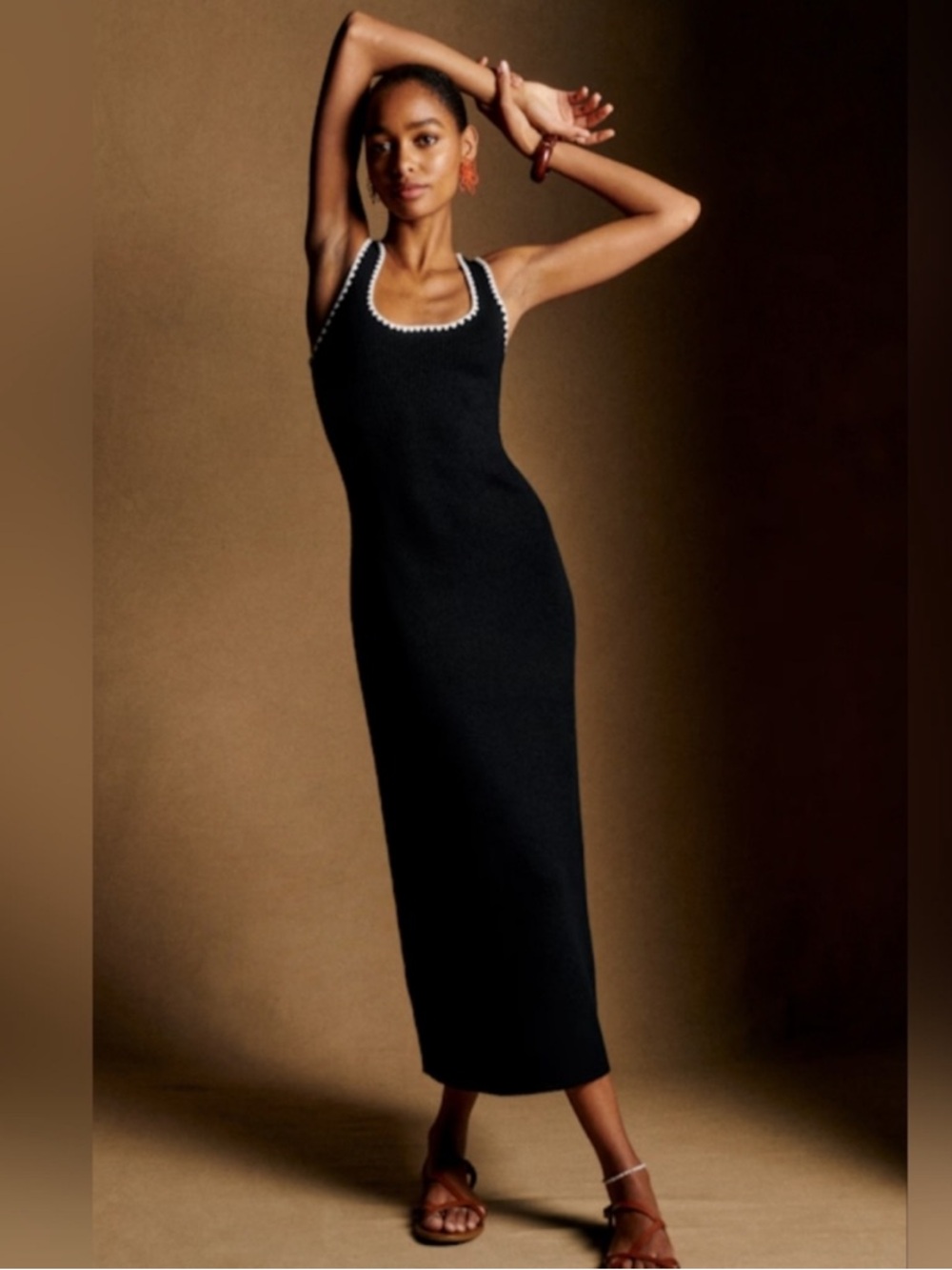 Sezane Black Maxi Dress with White Trim size SM NEW and never worn!